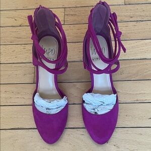 Windsor Smith Fuchsia Suede Pointed-Toe Ankle Tie Heels